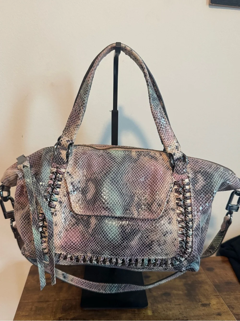 Aimee Kestenberg Tamitha Satchel Multi-Color Snake-Print Tote Bag Top Handles